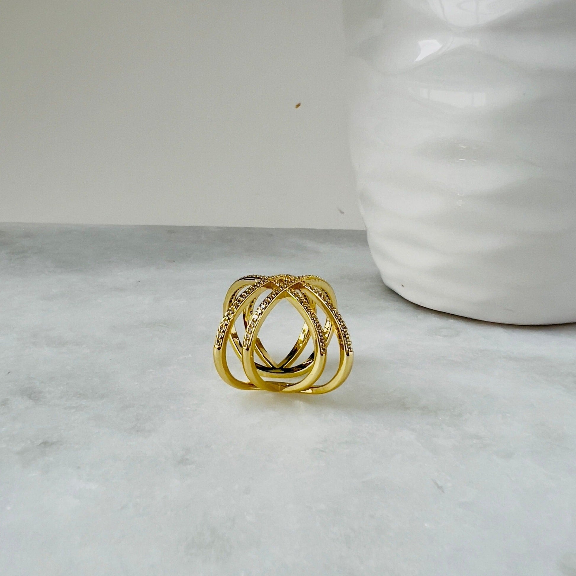 Enhance your outfit with our gold-plated ring, featuring sparkling zirconia. Bold and elegant, it's the perfect statement accessory. Perfect gift for a girlfriend