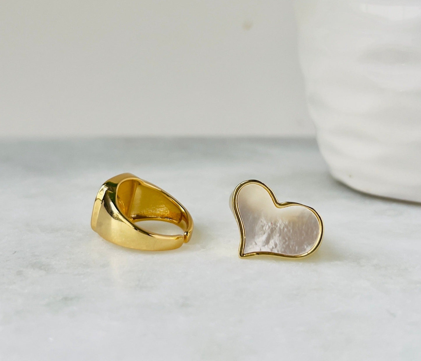 Heart and Squared Shaped Gold Plated Ring Set with Epoxy Resin