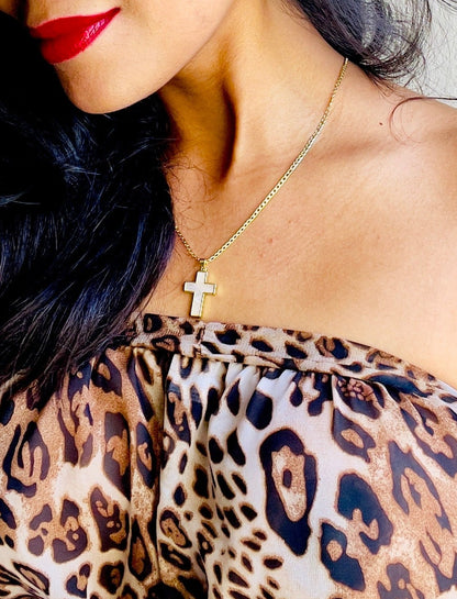 cross shape with lackered design pendant necklace