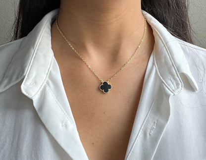 Black four leaf clover necklace