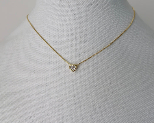 heart gold and crystal necklace for women