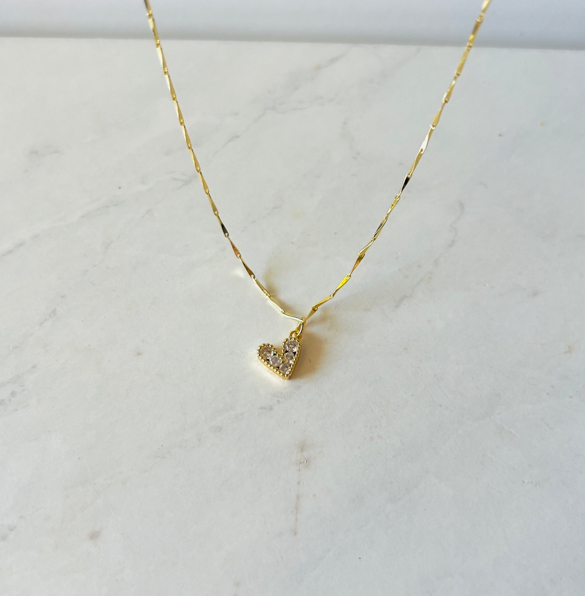 heart necklace with zirconia in the middle of the heart