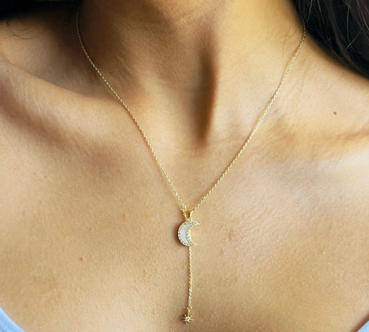 moon necklace with cubic zirconia