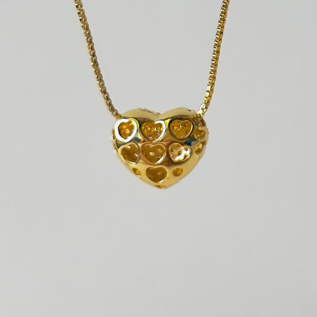 two sided heart pendant necklace in gold