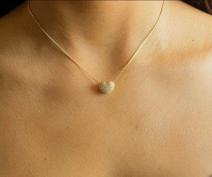 heart pendant necklace covered in zirconia, gold plated as perfect gift for girlfriend