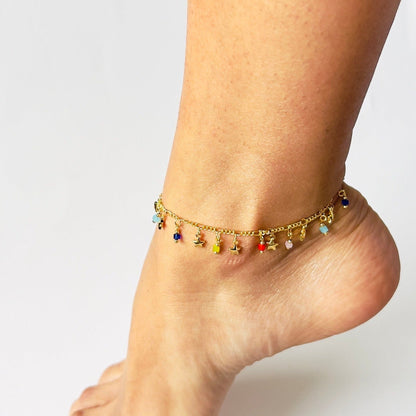 anklet with starts and beads in different colors