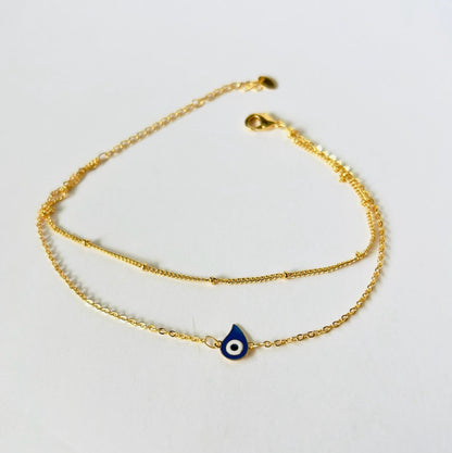 Double chain Eye of Horus anklet with large ball and small box chain styles - Symbolic accessory for protection and style