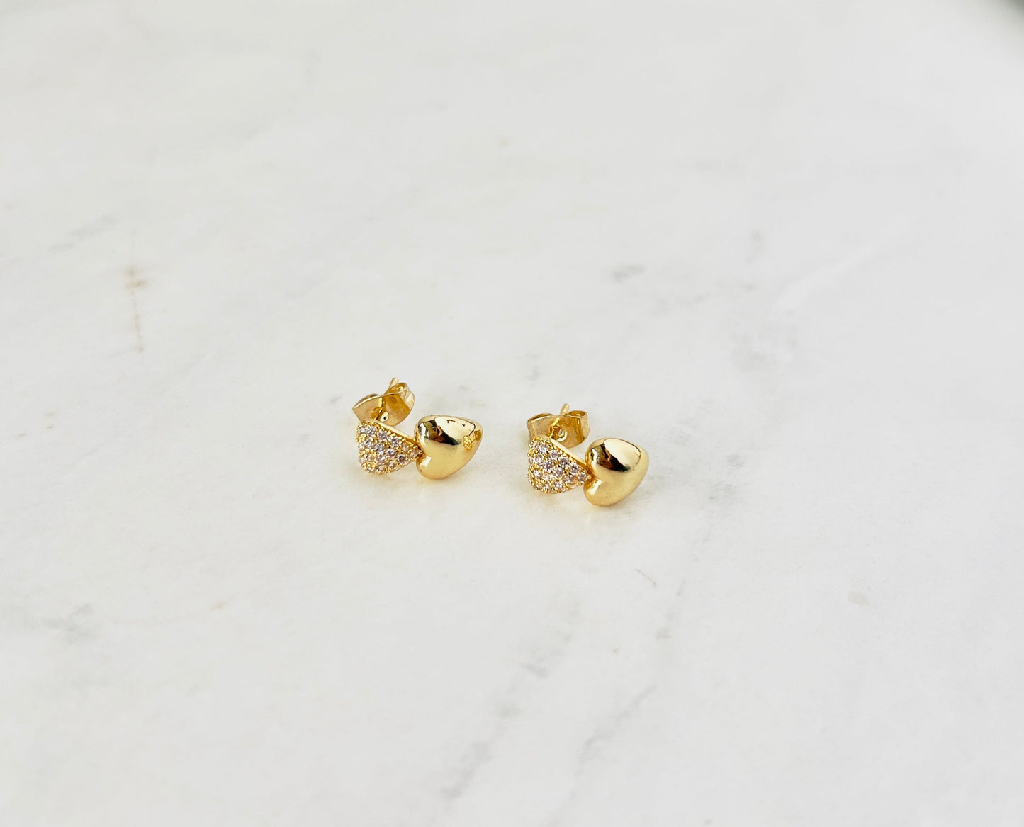 DOUBLE HEART GOLD EARRINGS IN GOLD AND ZIRCONIA PERFECT FOR SPECIAL EVENTS