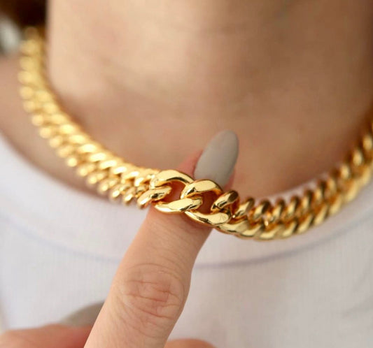 cuban link chain big choker for women in gold