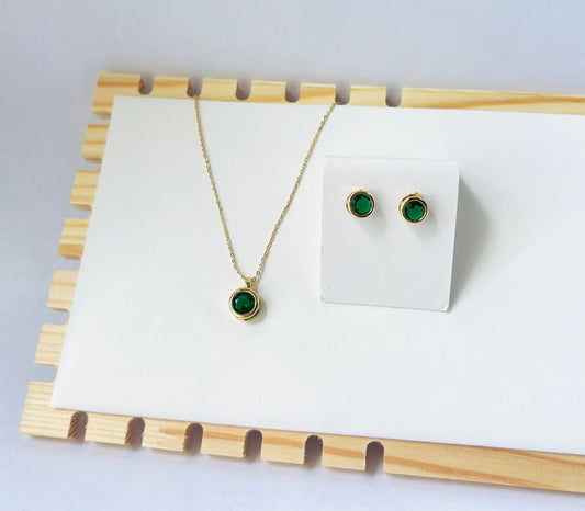 green necklace and earrings set for women, high quality and gold plated jewelry