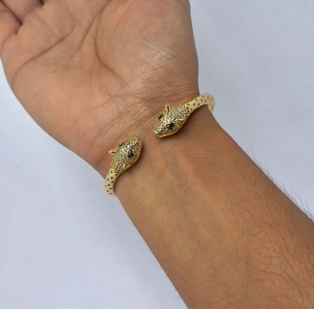 cat shape bangle in gold with cubic zirconia perfect for custome parties