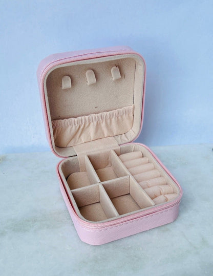small jewelry box for women in pink, perfect for short travels