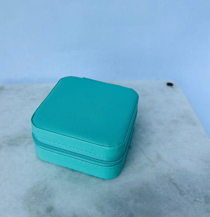 small jewelry box for women in blue, perfect for short travels