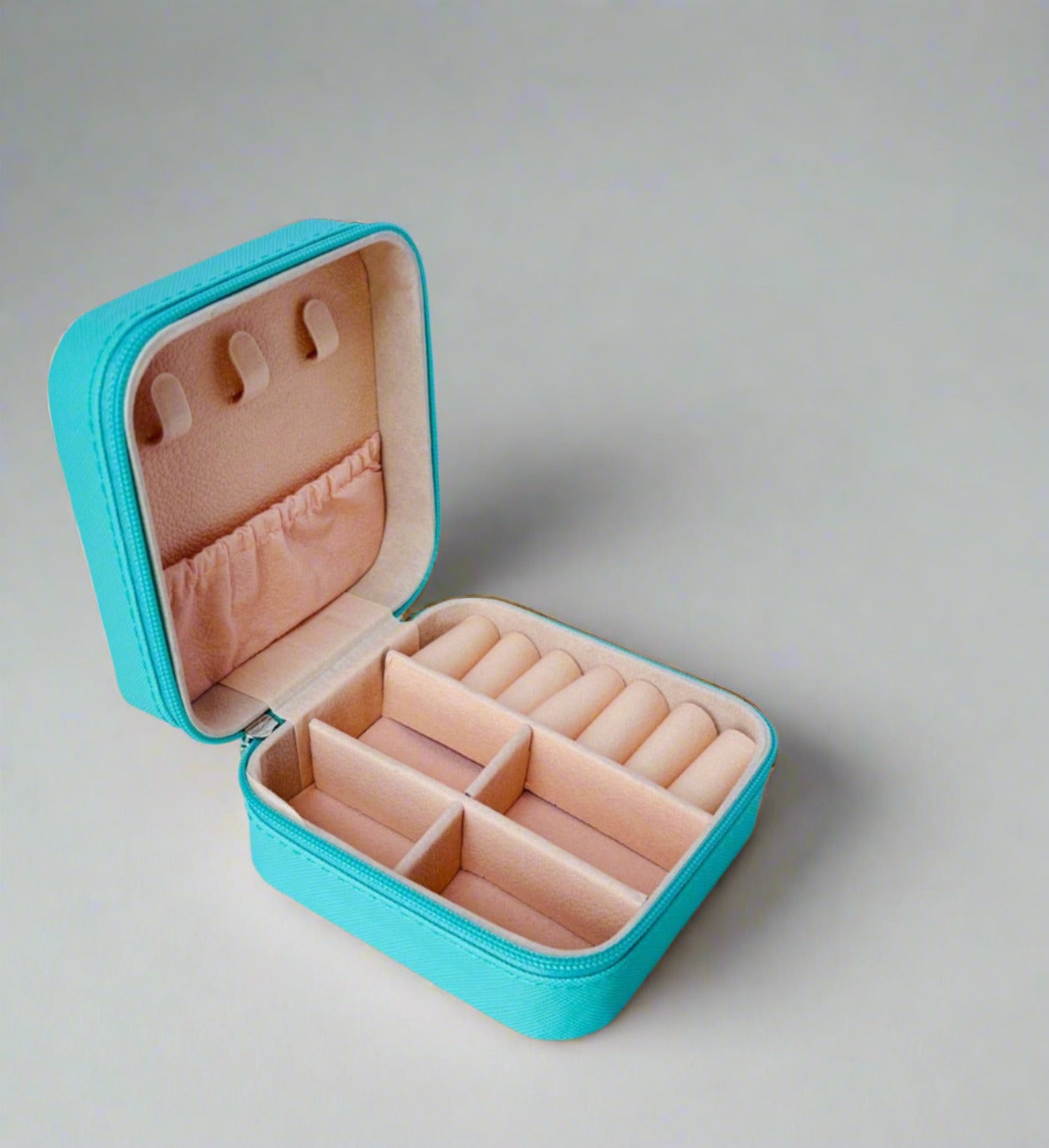 small jewelry box for women in blue, perfect for short travels